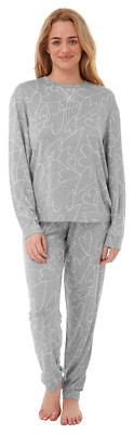 Damen-Pyjama-Set weich warm Jersey grau Liebe Herz-Druck - GRÖSSE 8/10
