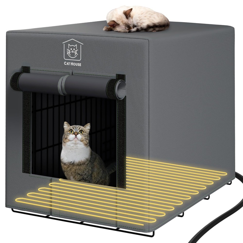 Large Heated Cat House for Outdoor Cats in Winter, Insulated Cat House Weathe...