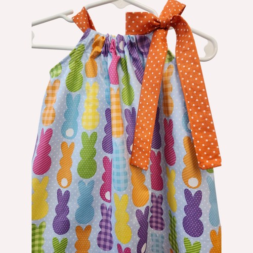 Easter pillowcase dress, Bunnies girls dress, Pillowcase girl dress. Bunny dress - Picture 2 of 4