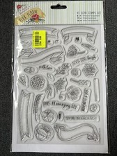 Planche Tampons Transparent Étiquette Banderole Clear Stamp DoCrafts Folk Floral