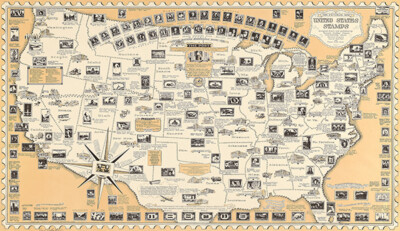 United States Stamps - The Post - 1949 - Pictorial Map Poster