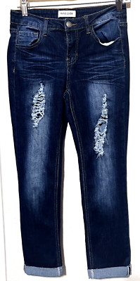 Mind Code Jeans Juniors 5 Skinny Low Rise Dark Wash Distressed cuffed ankle
