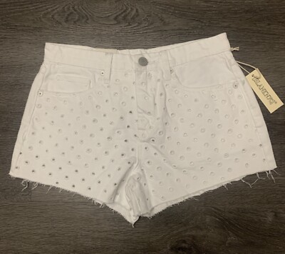 BLANKNYC The Barrow Shorts White Vintage High Rise Eyelet Raw Hem Denim  Size 26