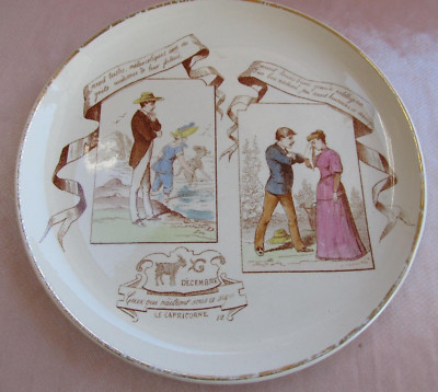Assiette polychrome faïence Creil Montereau Horoscope Décembre Capricorne