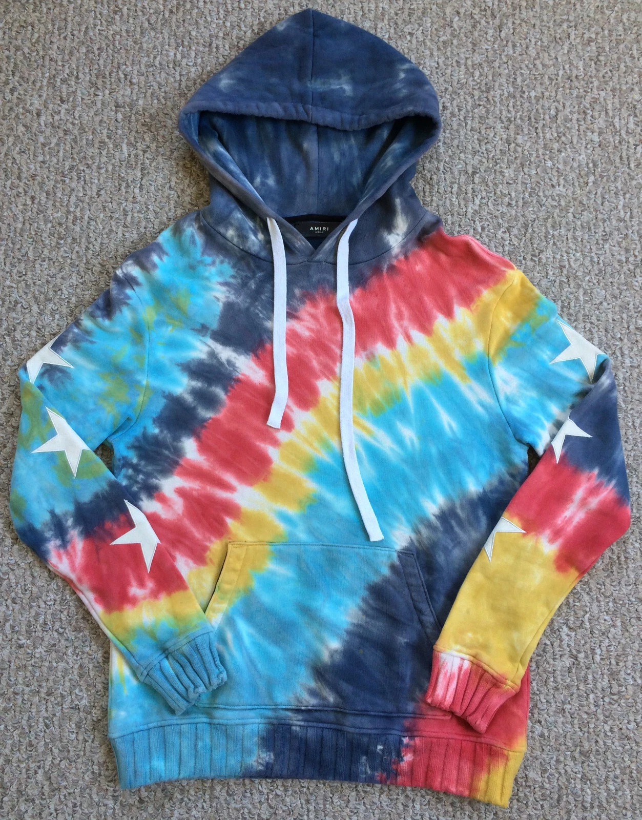 Felpa con cappuccio Amiri Distressed Tie Dye in pelle ricamata stelle