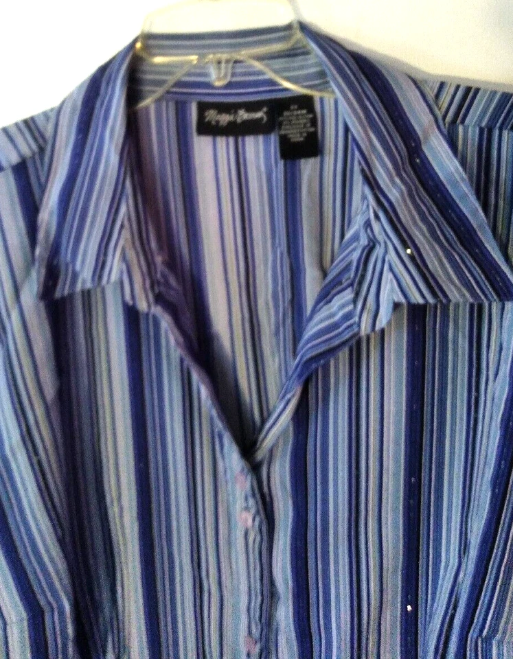 BLUSA MUJER MAGGIE BARNES AZUL RAYAS MANGA 3/4 BOTÓN TALLA GRANDE 2X 22/24W Foto 4 de 4