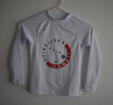 Quiksilver Youth Size 7 White LS Rashguard Shirt Hawaii Theme Polyester Blend