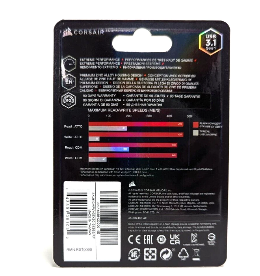 CORSAIR Flash Voyager GTX 512GB USB 3.1 Premium Flash Drive CMFVYGTX3C-512GB - Image 2 of 4