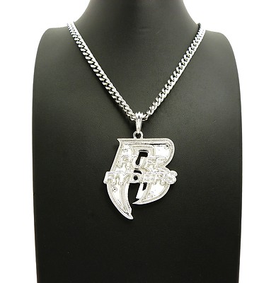 New Ruff Ryders 'R' Hip Hop Pendant & 24'' Box/Cuban/Rope Chain Necklace - XSP327