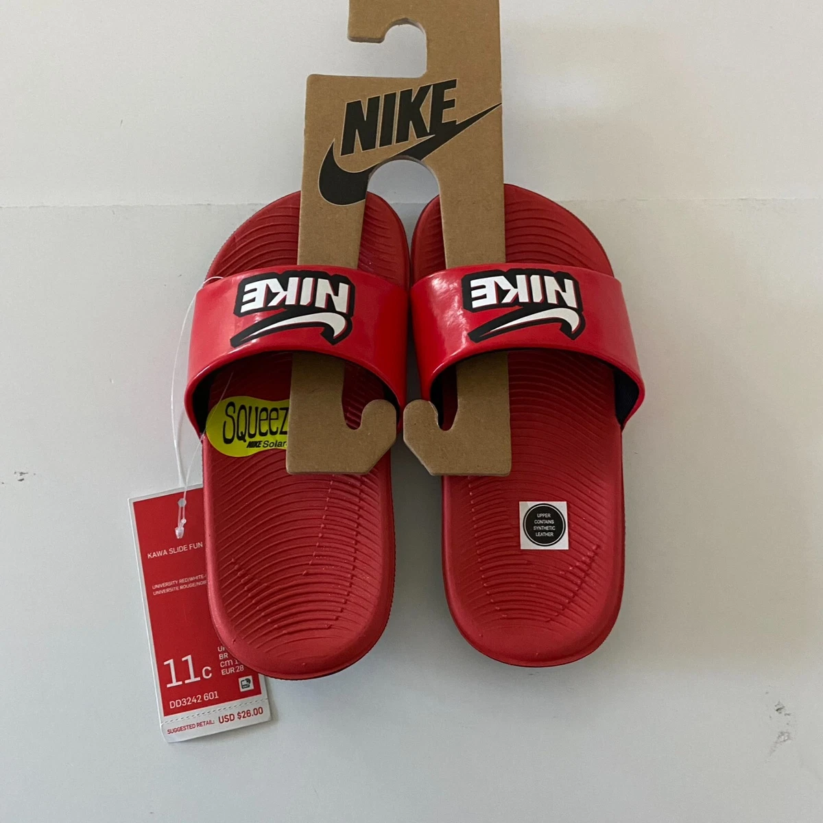 Nike Kids Sandal Slides Size 11 Child Red Kawa Soft Logo DD3242 New