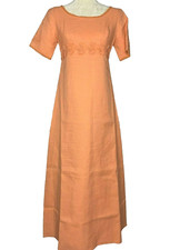 Vintage 60s Maxi Dress Womens Size S Peach Textured Stripe Applique A Line Bow