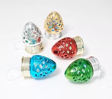 Set 5 Ceramic Lights Ornaments Cutwork C9 Shape Red Blue Green Gold Silver