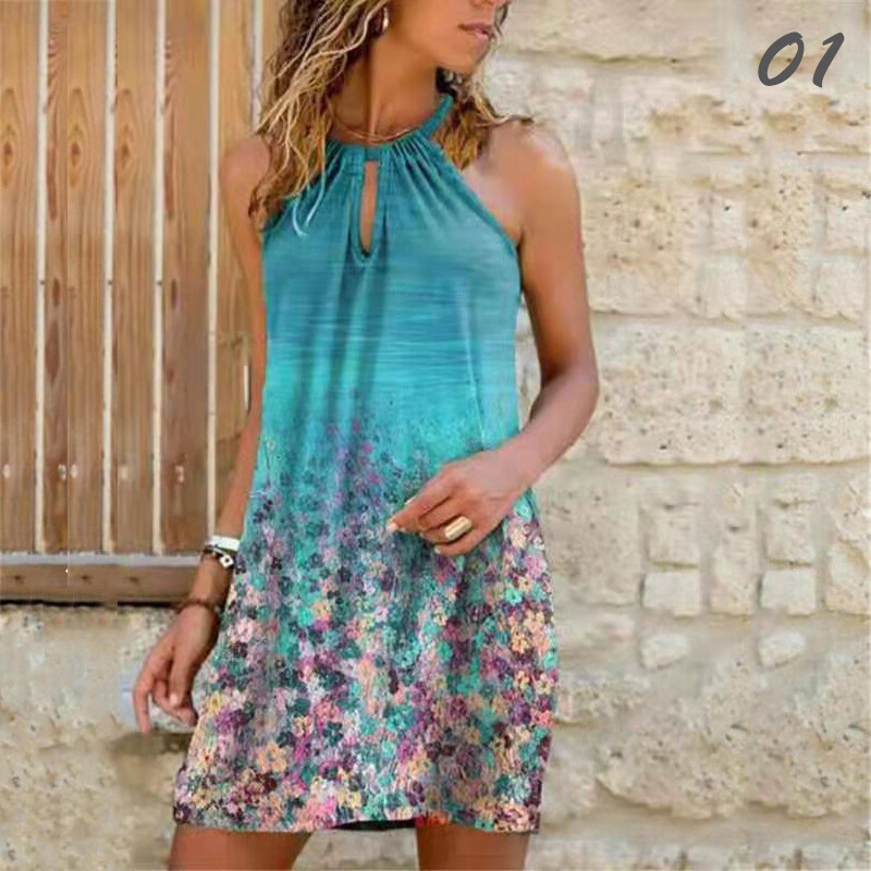 Women Holiday Sleeveless Floral Halter Neck Summer Short Dress Beach  Sundress | eBay