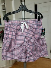 Kanu Surf Mens Monaco Swim Trunks Coral Plaid Mesh Lined Drawstring Pocket L New