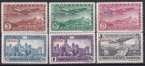 Spain 1931 Edifil 630/35 UPP Planes flying over Madrid overprint OFICIAL MNH - Picture 1 of 2