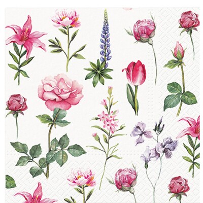 2 Two Decoupage Napkins Flowers on White Background Free Shipping Napkin