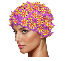 Medifier Badekappe Retro-Stil mit Blumenmuster f&uuml;r Damen Schwimmen Freizeit~Neu