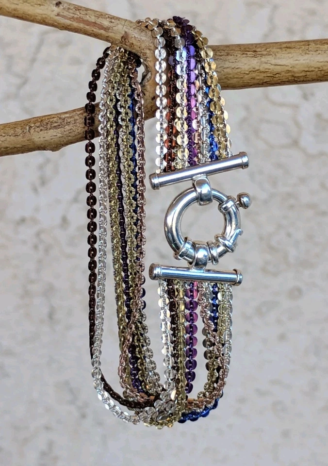Milor Italy 925 Sterling 10-Chain Multicolor Bracelet Señora Clasp Fits 7" - Image 3 of 4