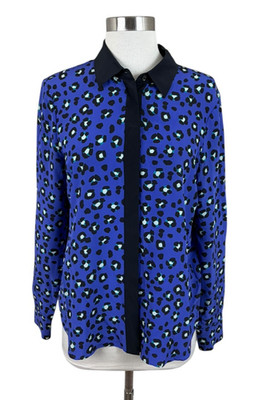 Kate Spade Purple Cheetah Animal Print 100% Silk Blouse Size 10