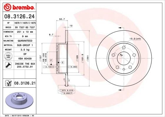 Disque de frein arrière Brembo anti-vibration pour Alfa Romeo et Lancia
