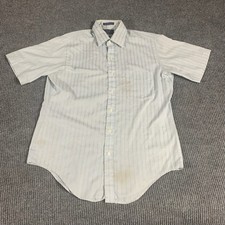 VTG JC Penney Shirt Mens 15.5 Medium Blue Striped Short Sleeve Stains Retro 70s