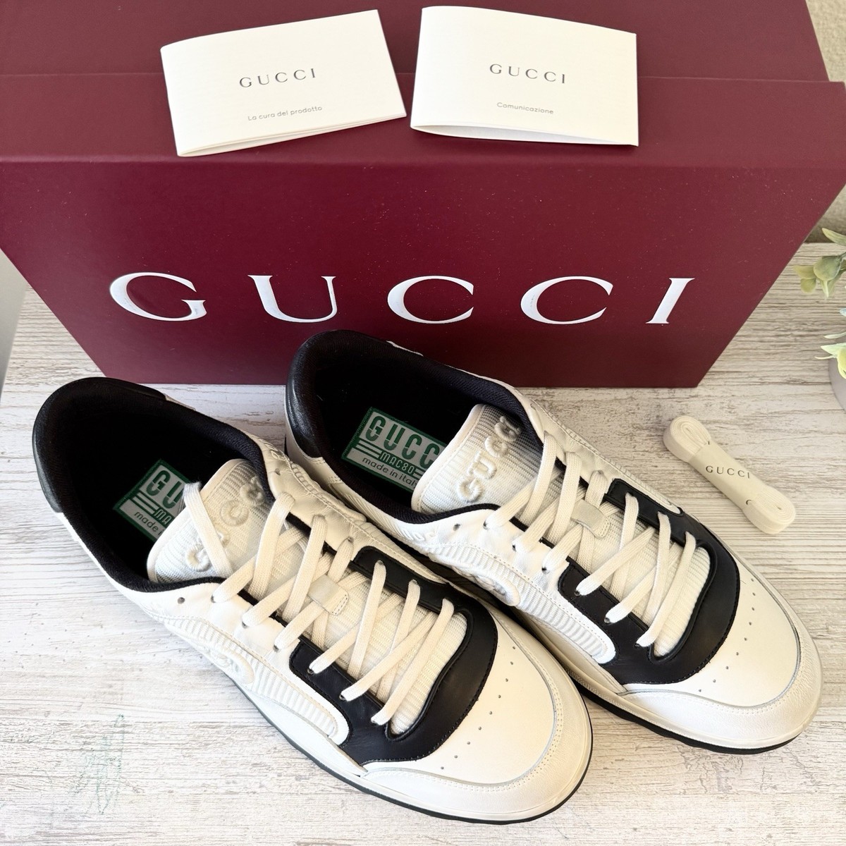New Gucci Mac80 Men's white and black leather Sneakers size US 12