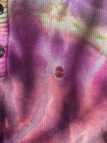 Wonderfouta Sweater Mens Large Purple Tie Dye Mock Neck Button Pullover Cotton - Picture 5 of 7