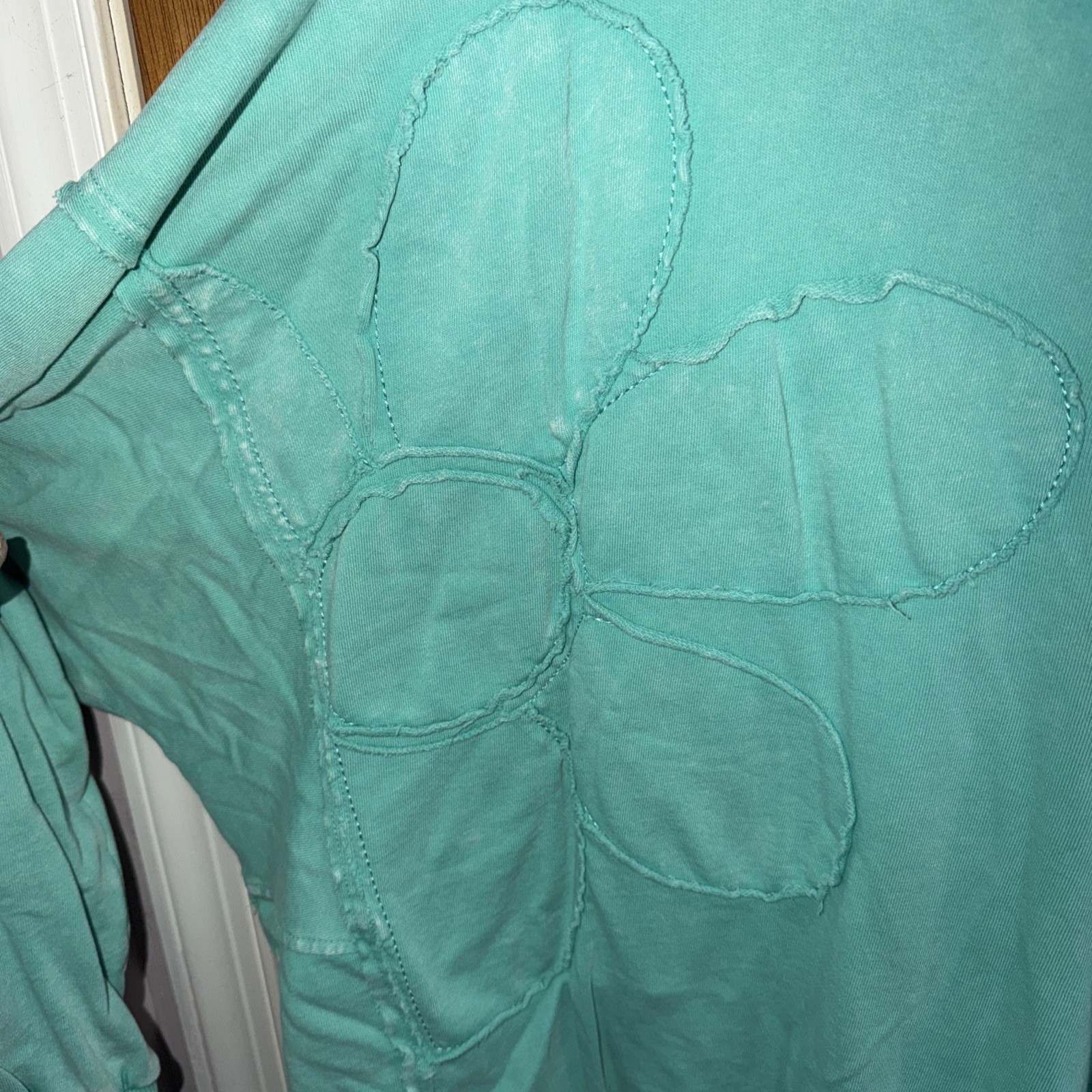 Easel 2x Floral Patchwork Aqua Pullover - image 2