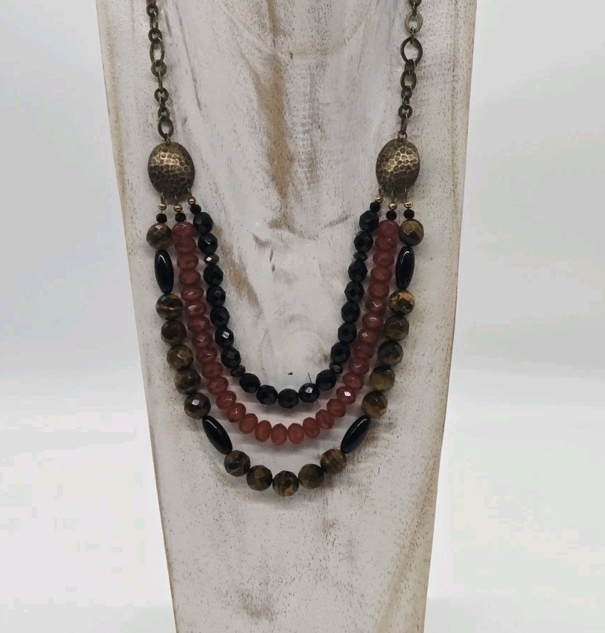 Boho Stackable Gemstone Beaded Necklace Thee Row … - image 7