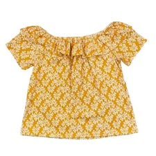 NWT LOFT Gold & Ivory Floral Crinkle Off The Shoulder Top - SIZE LARGE