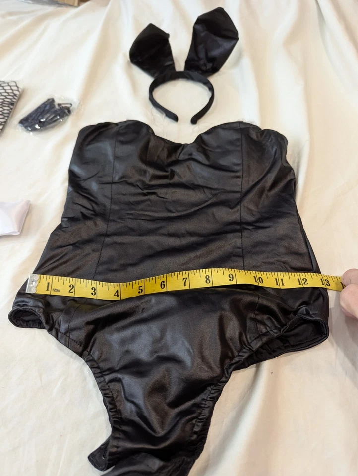 Geyoga Playboy Bunny Costume X-SMALL Black W/White Accents Cosplay Fishnet Stock - Image 3 of 4