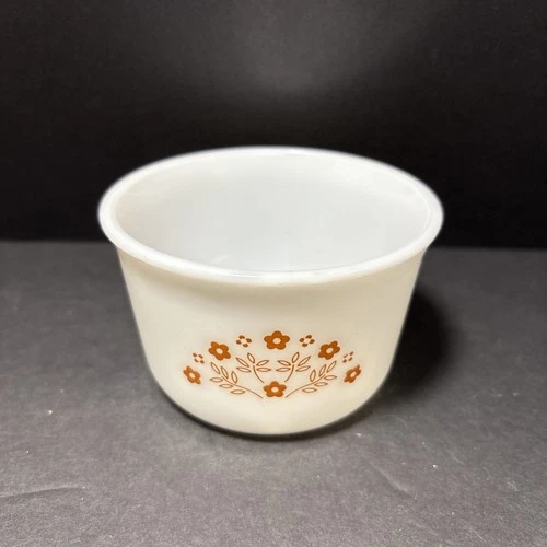 Vintage Corning Pyrex Milk Glass Brown Daisy  4” Open Sugar Bowl Granny Core