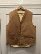 Vintage 70s Carhartt Sherpa Lined Vest Zipper Size Large Tall Duck Canvas Tan