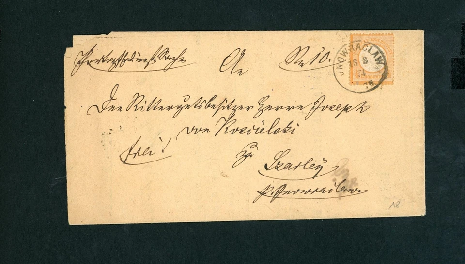 Dt. Reich Brustschild Michel Nr. 18 Einzelfrankatur Inowroclaw / Hohensalza 1874 - Bild 1 von 3