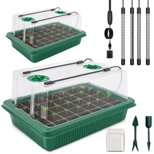 2 Pack 40-Cell Seed Starting Trays with Quad LED Grow Light, Indoor Garden Ki...