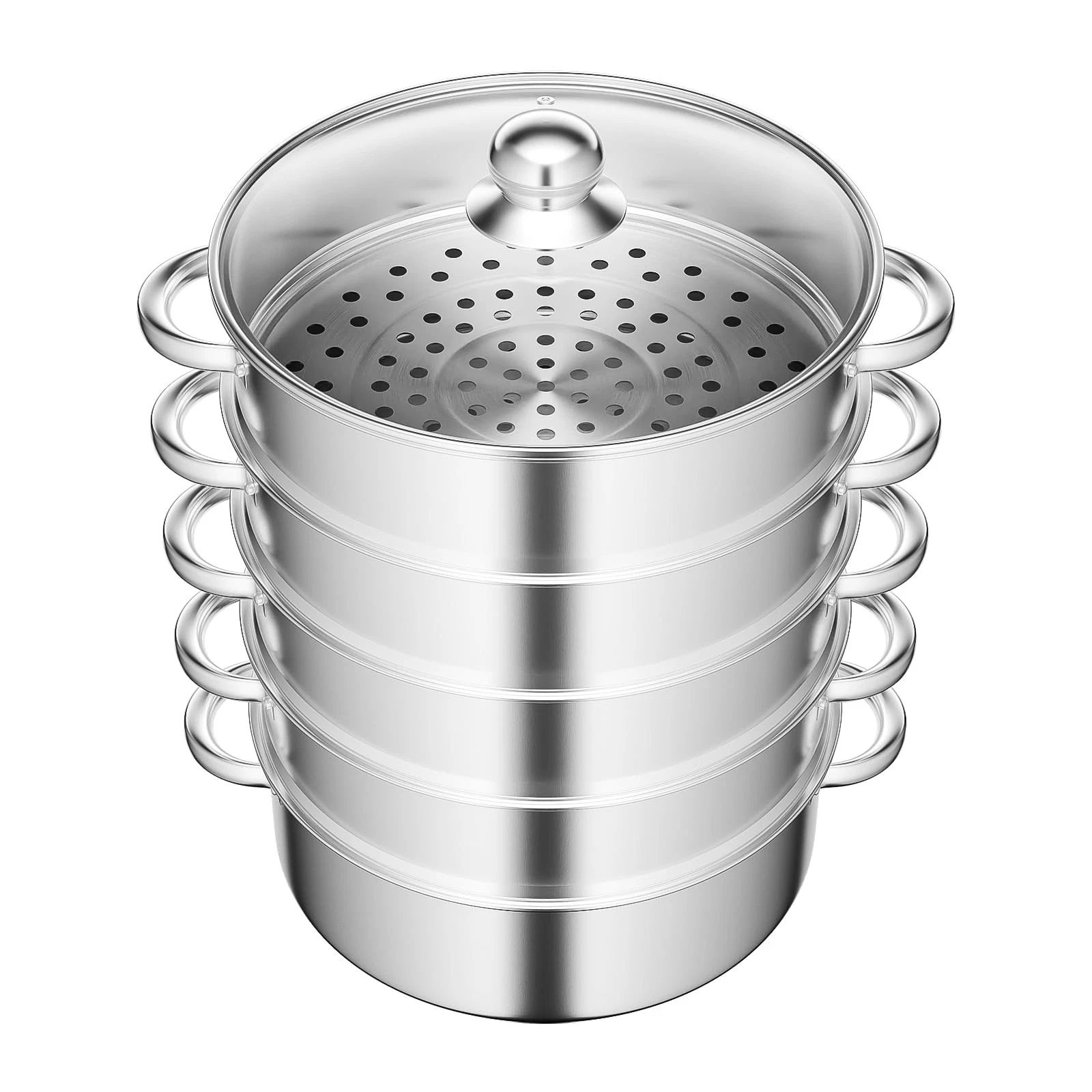 5 Tier Stainless Steel Steam Cooker Steamer Set Pan Cook Pot with Glass Lid USA