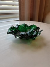 Vintage Green Controlled Bubble Art Glass Ashtray Bowl — listing 4