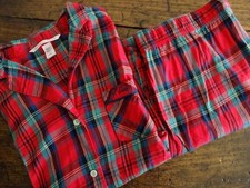 VICTORIAS SECRET RED TARTAN Holiday PLAID Brushed COTTON Womens M 2PC PAJAMA SET