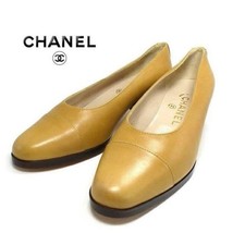 Chanel Mid Heel Pumps Yellow Beige Women's Size EU35.5/US5.5