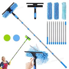 14FT Extendable Window Squeegee Glass Cleaning Wiper Rubber Blade Washer Brush