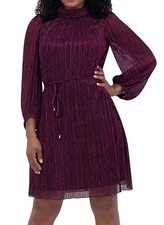 Clearance Plus Sz 16W Jessica Howard Pleated Metallic Mock Neck Balloon S Belted