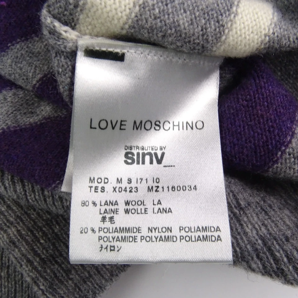 Suéter Love Moschino Mezcla Lana Bloque de Color Rayas Púrpura Gris Negro Cuello en V Foto 4 de 4