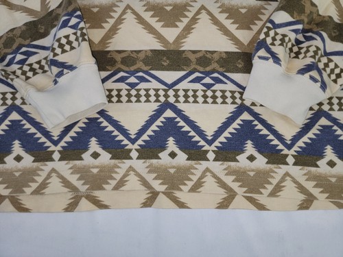 Rüschen behauener Baumwollpullover Herren XL hellbraun orange geometrisches Muster Azteken Südwesten - Bild 8 von 14