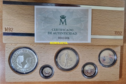 SERIE 1ª V CENTENARIO 1989. 5 MONEDAS PLATA 100, 200, 500, 1000 Y 2000 PESETAS. - Picture 3 of 6