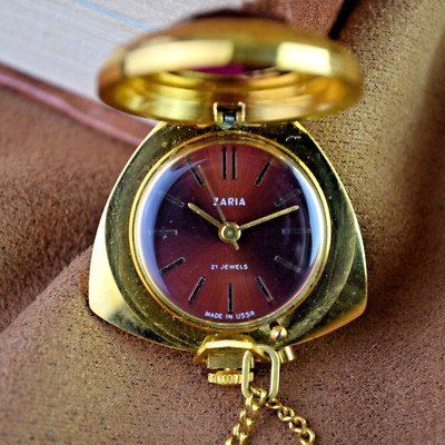 ZARIA Soviet Pendant Watch 21 Jewels USSR Women's Watch Gold Tone Made in USSR