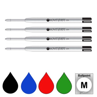 Pk/4 Monteverde P13 Parker-Style Ballpoint Refills, Blk-Blu-Red-Grn, Med