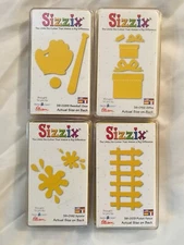 Lot Of 4 Sizzix Dies - Provo Craft - Splats, Picket Fence, Baseball Gear, Gifts