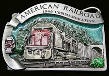 American Railroad 1989 Commemorative Locomotive Train Vintage Belt Buckle