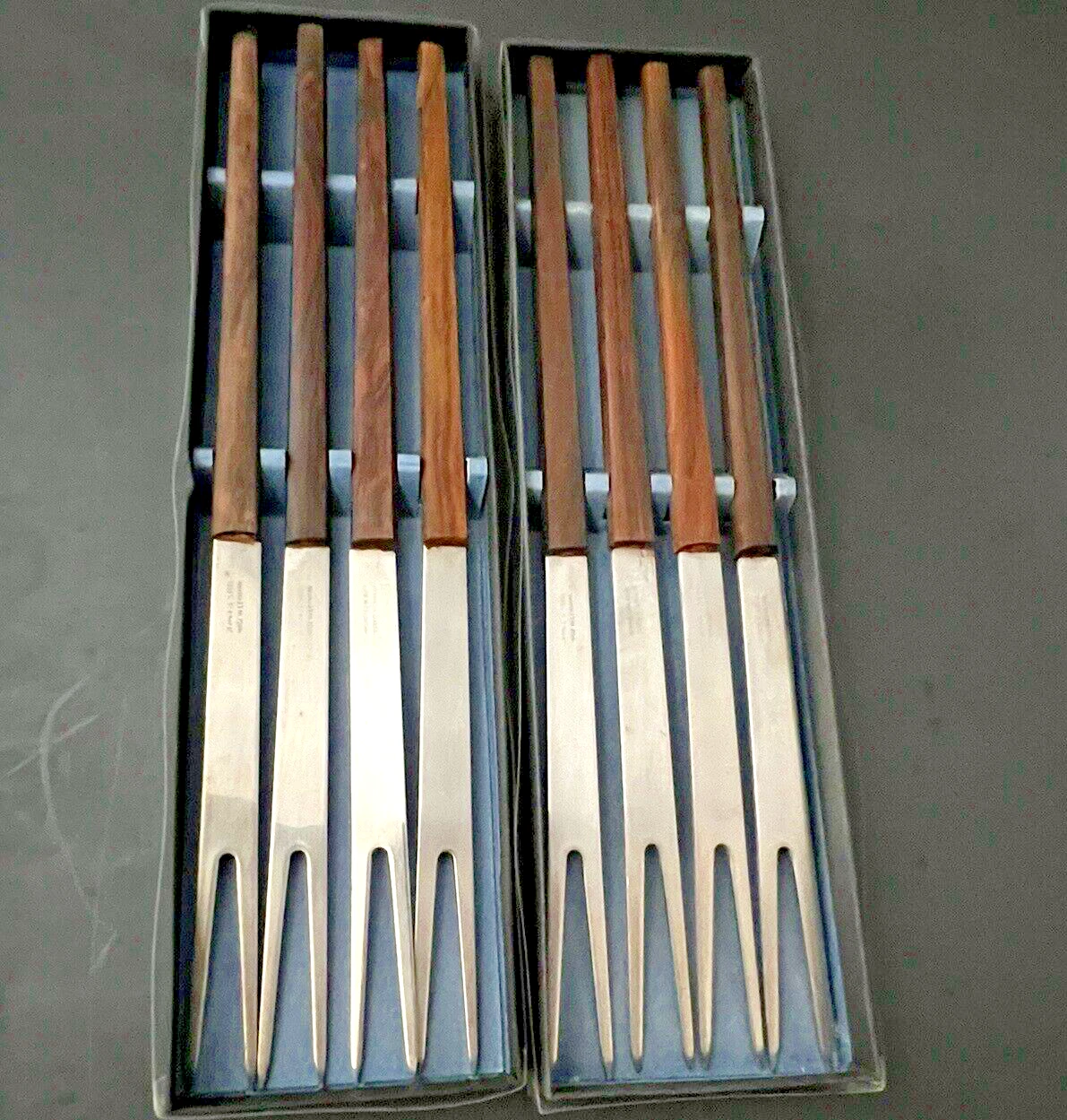 Vtg Scandinavian Denmark Fondue/Appetizer Forks Picks 9.5” Wood Handles Set of 8