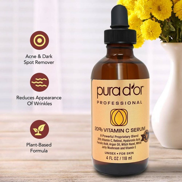 (4Oz) Suero De Vitamina C Al 20% Para Cara Y Ojos Con Acido Hialuronico